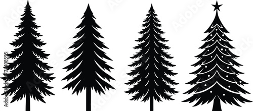 A versatile vector set of tree silhouettes including leaf,  pine, and fern for nature and forest design