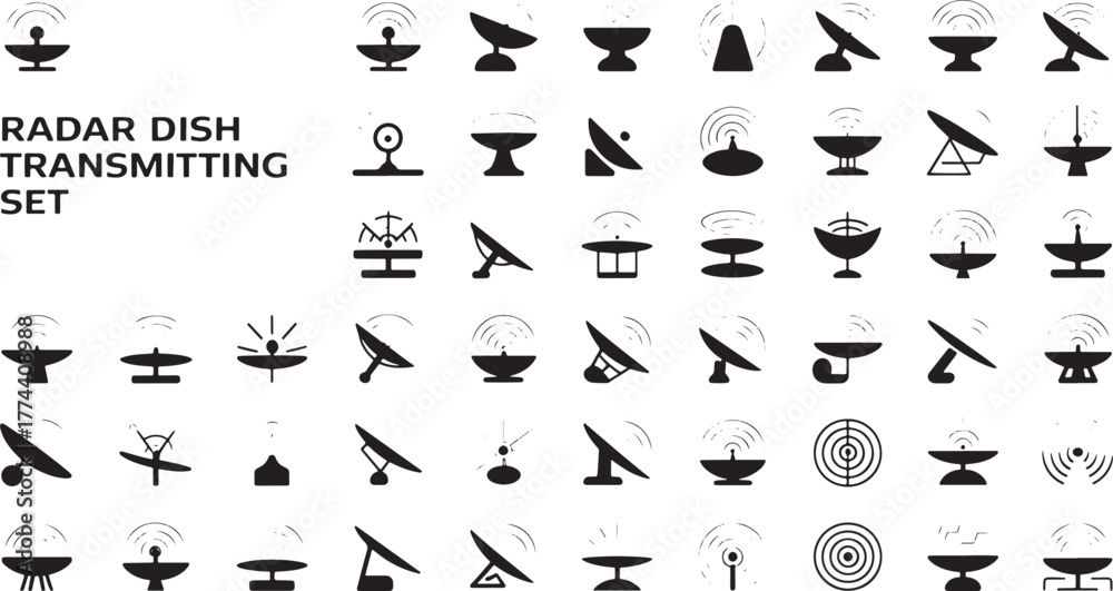 Naklejka premium radar dish transmitting set icons symbols and graphics diverse designs and shapes