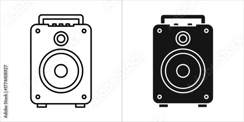 Two icons of a speaker, one outline and one filled