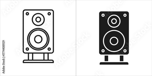 Two speaker icons, one outlined and one solid black