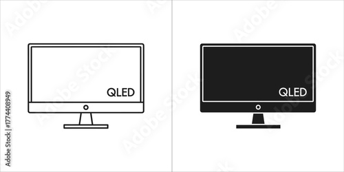Two qled tv icons, one outlined and one solid black