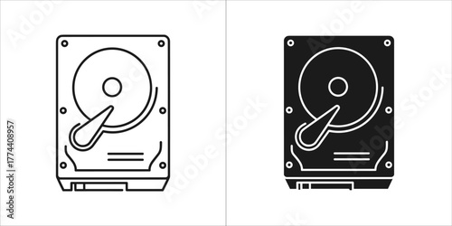 Two hard drive icons, one outline and one filled