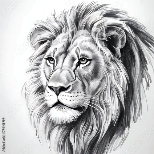 pencil sketch majestic lion portrait regal king of the jungle face