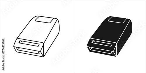 Outline and solid black icons of usb flash drive