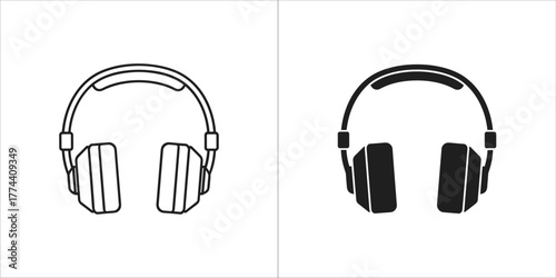 Outline and solid black icons of headphones