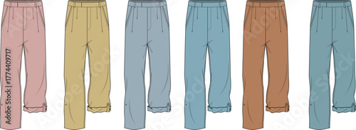 Various Colors of Casual Pajama Pants with Elastic Waistband and Ruffled Hem