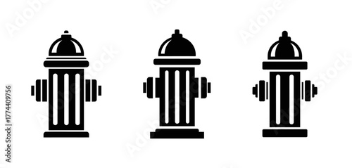 Three black silhouette icons of fire hydrants arranged horizontally on a white background.