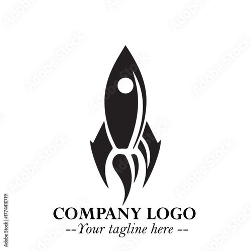 Rocket Logo Symbol in Black on the White Background with Modern Futuristic Space Design