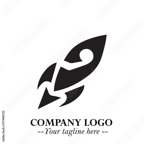 Rocket Logo Symbol in Black on the White Background with Modern Futuristic Space Design