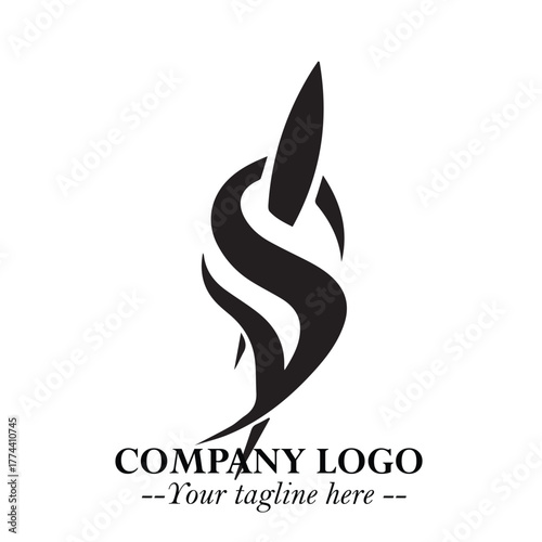 Rocket Logo Symbol in Black on the White Background with Modern Futuristic Space Design