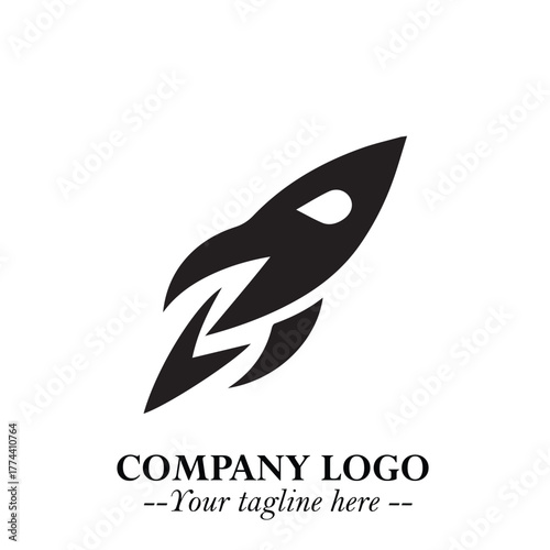 Rocket Logo Symbol in Black on the White Background with Modern Futuristic Space Design