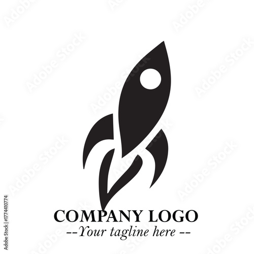 Rocket Logo Symbol in Black on the White Background with Modern Futuristic Space Design