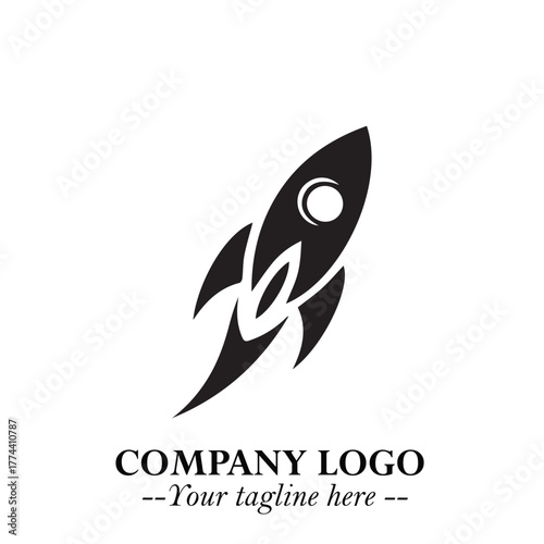 Rocket Logo Symbol in Black on the White Background with Modern Futuristic Space Design