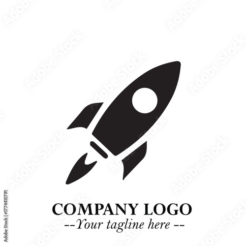Rocket Logo Symbol in Black on the White Background with Modern Futuristic Space Design