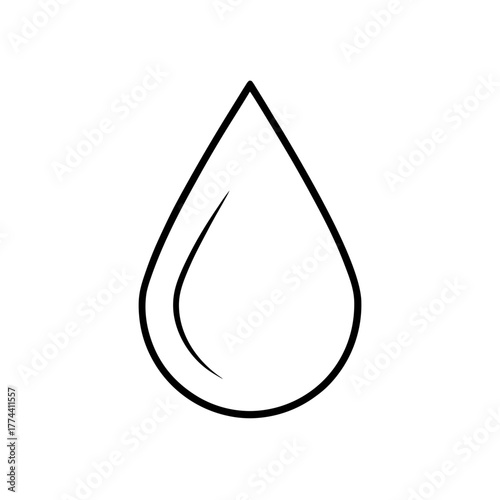 Simple outline drawing of a water drop with detail on transparent background