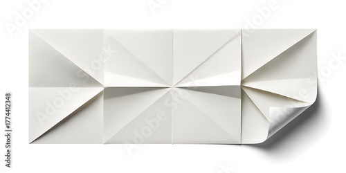 Geometric origami paper folded into a precise pattern, isolated on white background