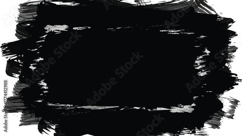 Black brush stroke frame abstract painted grunge texture for design elements isolated on white backg