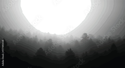 Abstract forest landscape with fog a dark and mysterious scene perfect for backgrounds