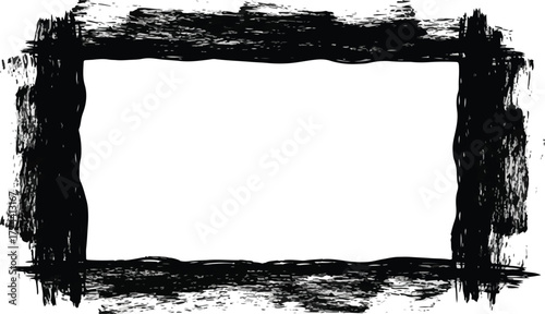 Grunge black frame rough brush strokes texture vector border element for design