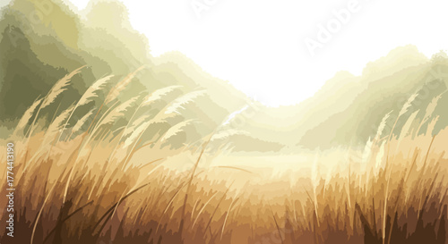 Golden wheat field illustration peaceful rural landscape perfect for backgrounds and nature themes