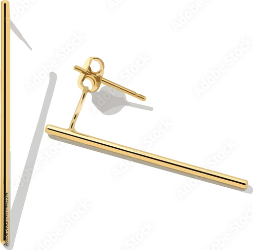Elegant gold bar earrings minimalist jewelry design isolated on white background