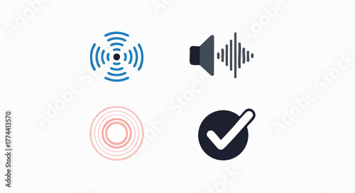 Collection of essential modern user interface icon elements signal sound checkmark radar vector illustration flat design