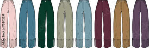 Diverse Palette of Fashionable Trousers A Colorful Array of Pants in Various Hues and Styles