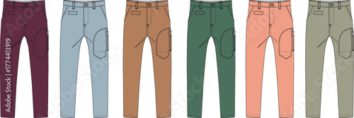 Varied Trouser Palette Row of Fashionable Pants in Diverse Colors for Apparel Design