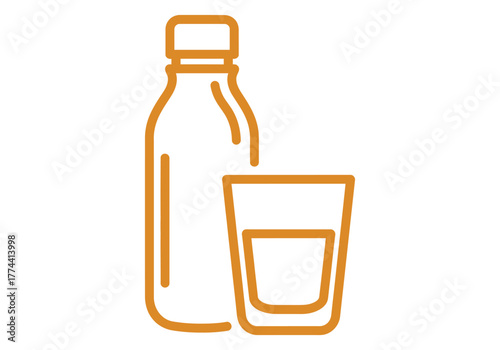 Water Bottle and Glass Drink Icon.