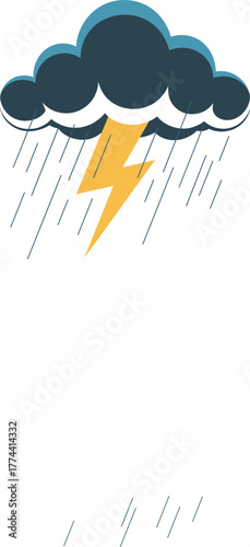 Dark Storm Cloud with Rain and Lightning Bolt Icon Vector