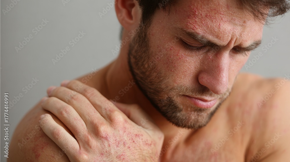 Fototapeta premium Itchy skin in man allergy or psoriasis