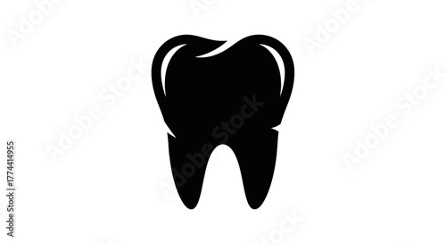 A simple, black silhouette of a molar tooth, isolated on white background.