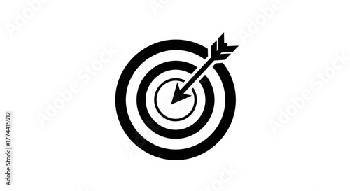 Black and white illustration of an arrow hitting the bullseye of a target.