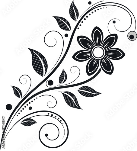 Elegant floral line art vector illustration featuring botanical design elements with leaves and blossoms, useful for invitations, logos, and decorative frames
