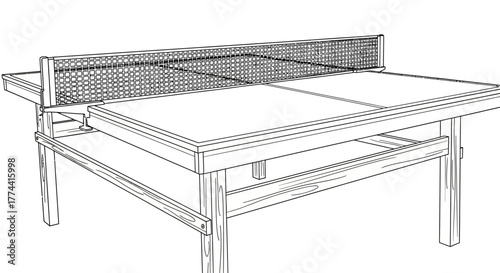 Detailed illustration of a ping pong table with a net, ready for play.