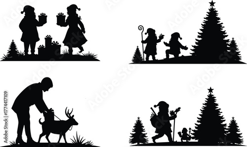 Classic christmas silhouettes iconic holiday scenes festive winter figures and trees