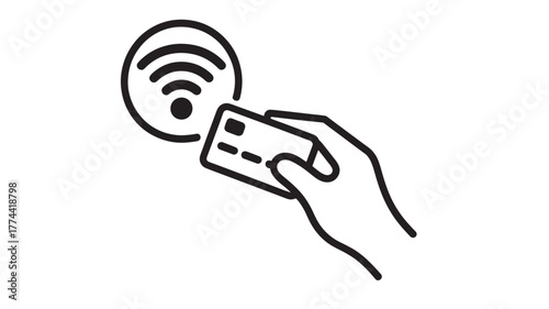 Contactless payment icon hand holding credit card near wireless signal simple vector illustration for online transactions and mobile payments