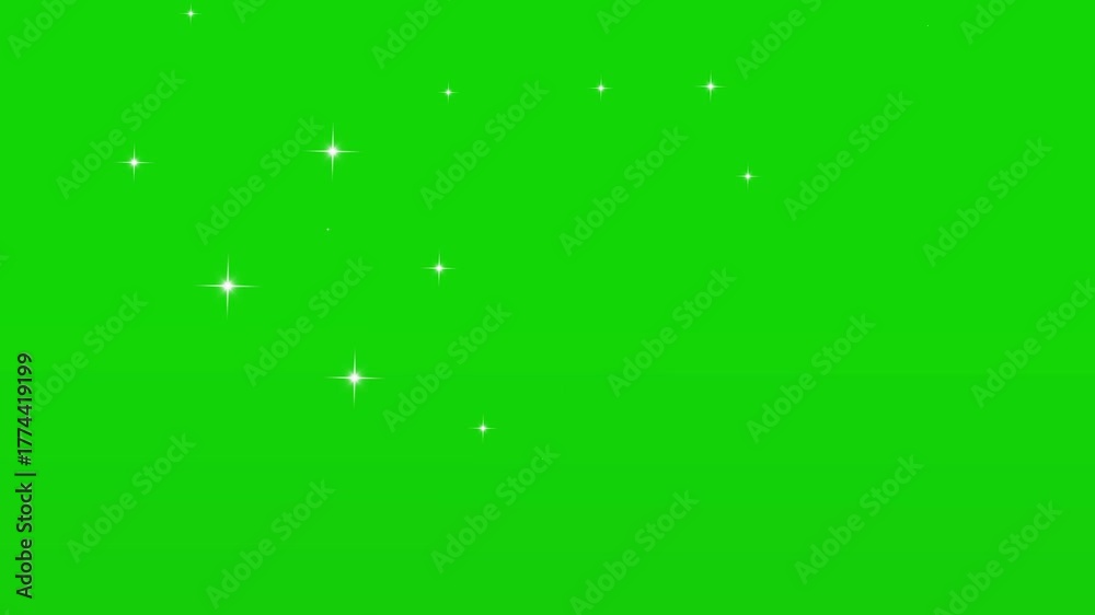 White glowing stars sparkle blinking retro vector dots twinkling starry night sky looping animation doodle glitter trail magic dust shimmer particle on green background