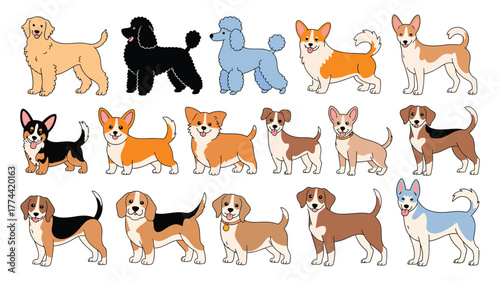 Diverse Canine Collection Cartoon Dog Breed Variations