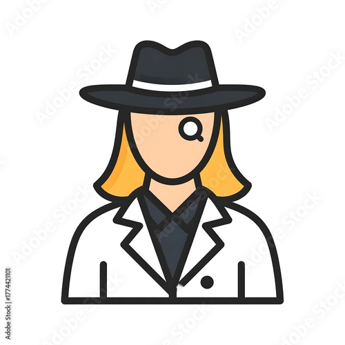 A stylized vector illustration of a detective with blonde hair and a magnifying glass