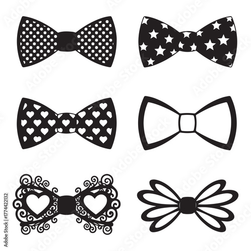 Set of bow tie silhouettes isolated on white background for design use