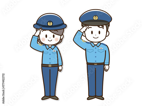 警察官_男女_線画_敬礼