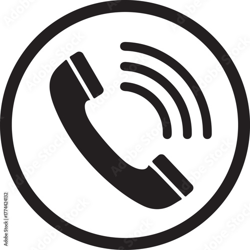 Black icon of a ringing telephone handset within a circle call communication