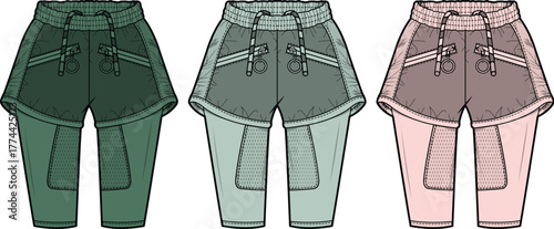 Set of three pairs of casual shorts in different colors and styles