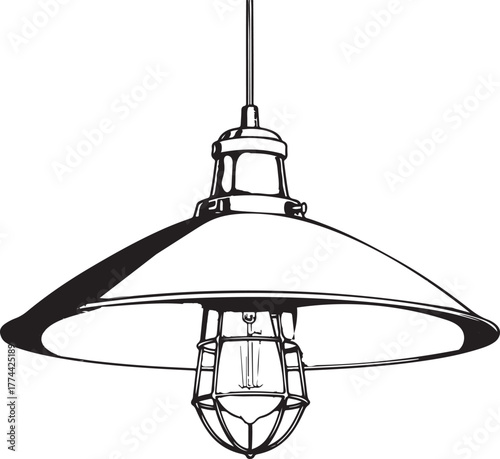 Industrial Pendant Light Fixture with Exposed Bulb vector illustration