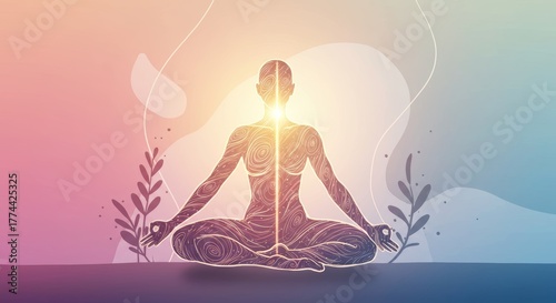 Tranquil illustration of a meditative figure with vibrant energy