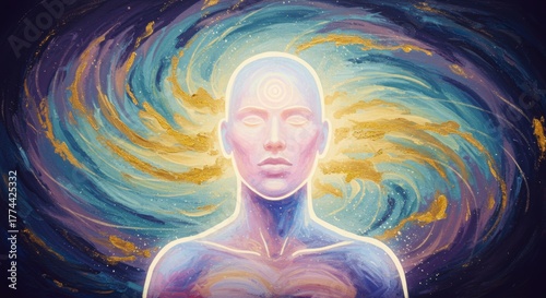 Ethereal Human Form Surrounded by Cosmic Energy and Vibrant Colors