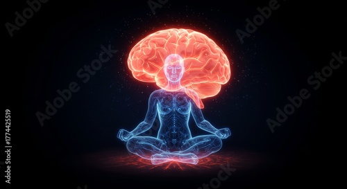 Abstract Representation of Mindfulness with Human Figure and Brain