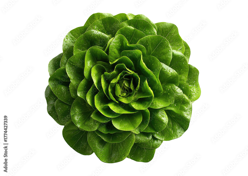 Obraz premium Top view of fresh green butter lettuce isolated on black