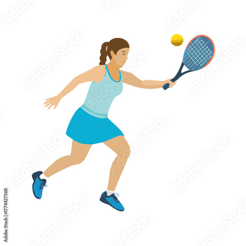 Dynamic Female Tennis Player Hitting Forehand Shot Vector Illustration